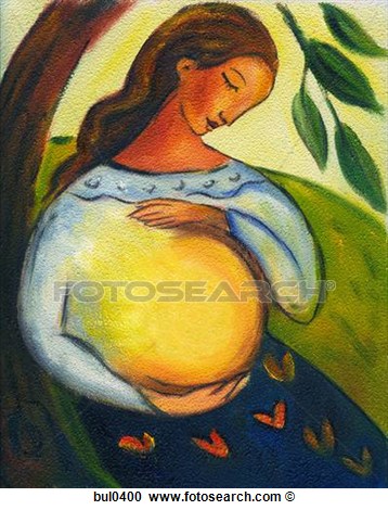 Pregnant Woman Holding Her Glowing Belly  Fotosearch   Search Clipart    