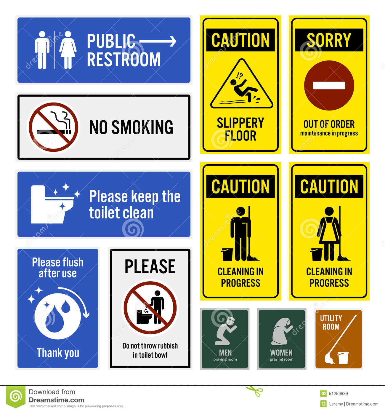 Toilet Notice And Restroom Warning Sign Signboards Stock Vector    