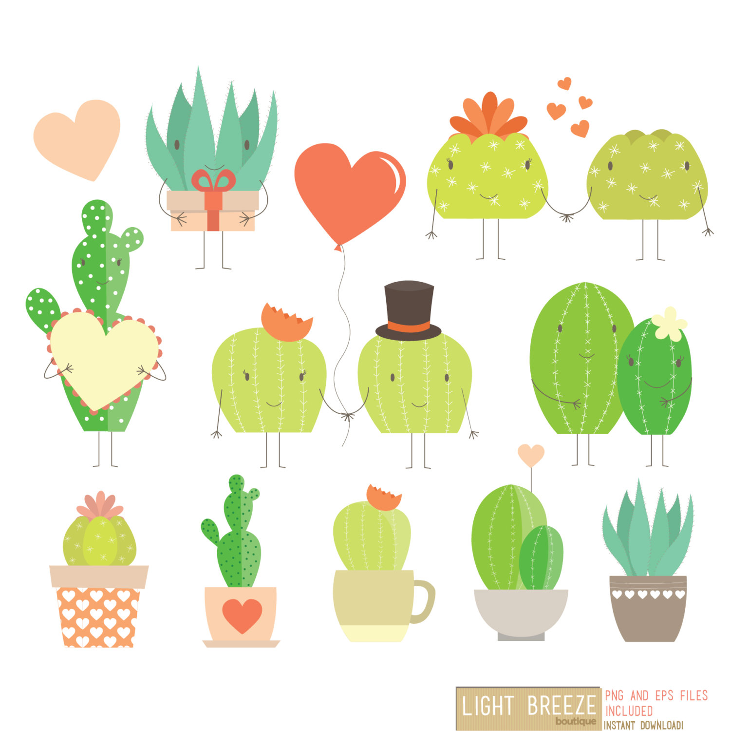 Valentine S Day Love Cactus Digital Clipart By Lightbreezeboutique