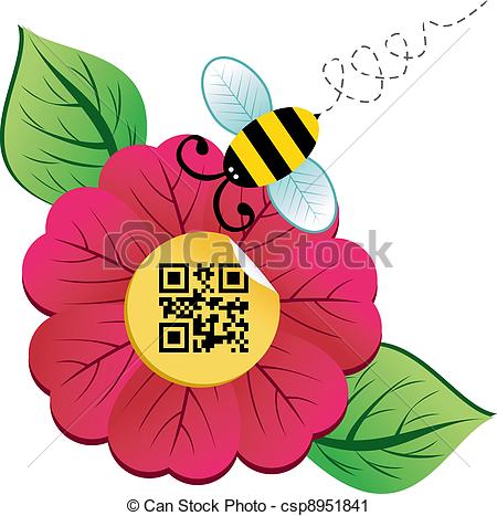 Vector Clip Art Of Spring Time Flower And Bee With Qr Code   Spring