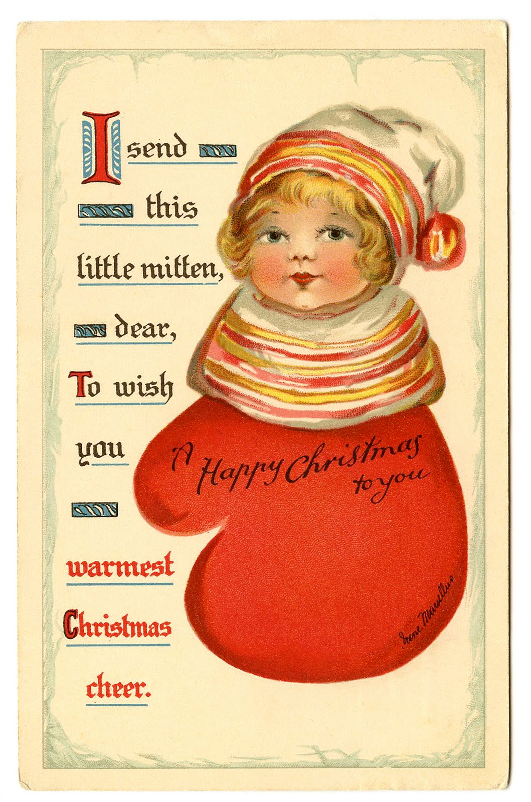 Vintage Christmas Clip Art   Darling Little Mitten Girl   The Graphics
