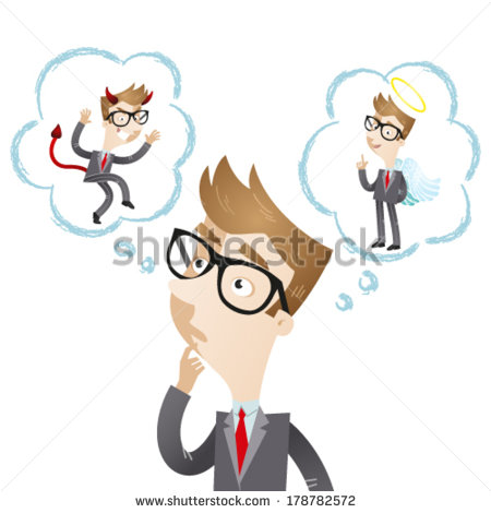 With Thought Bubbles Showing Devil And Angel    Stock Vector