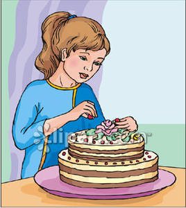 Young Woman Decorating A Cake Royalty Free Clipart Picture