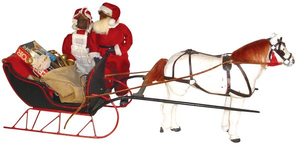 1121 Scale Model Horse Drawn Sleigh W Santa   Mrs Cla