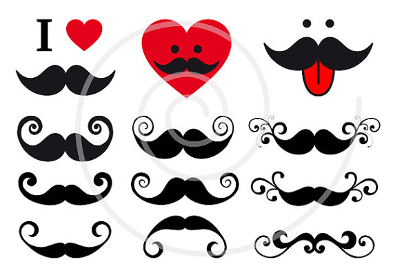 12 Curly Mustache Designs Digital Clip Art Clipart Set Photo Booth