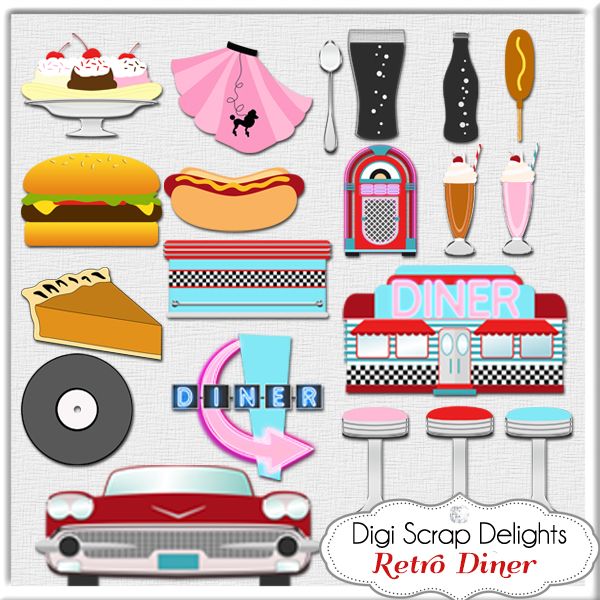 1950s Retro Diner Clip Art Https   Www Etsy Com Listing 163272383