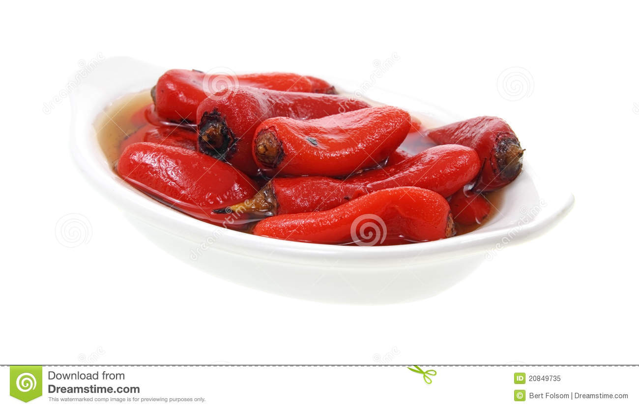 Baking Dish Filled With Freshly Roasted Red Jalapeno Peppers 