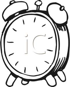 Black And White Alarm Clock   Royalty Free Clipart Picture