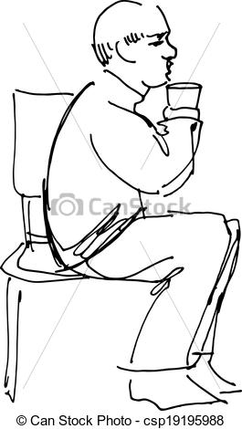 Black And White Sketch Vector Grandfather Drinking From A Glass