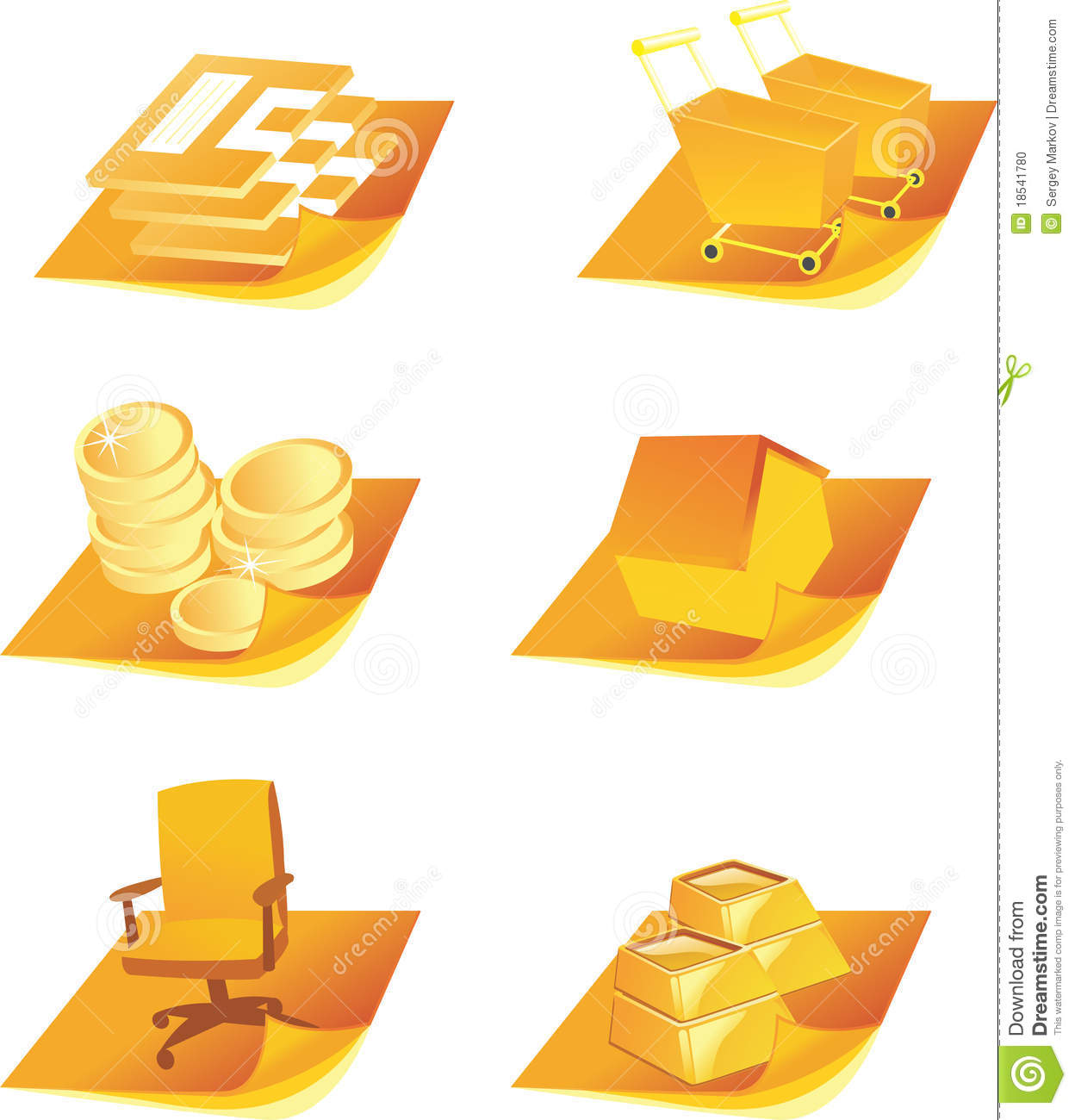 Business Icons   1  Yellow Icons With Dollars Gold Diskets Chair