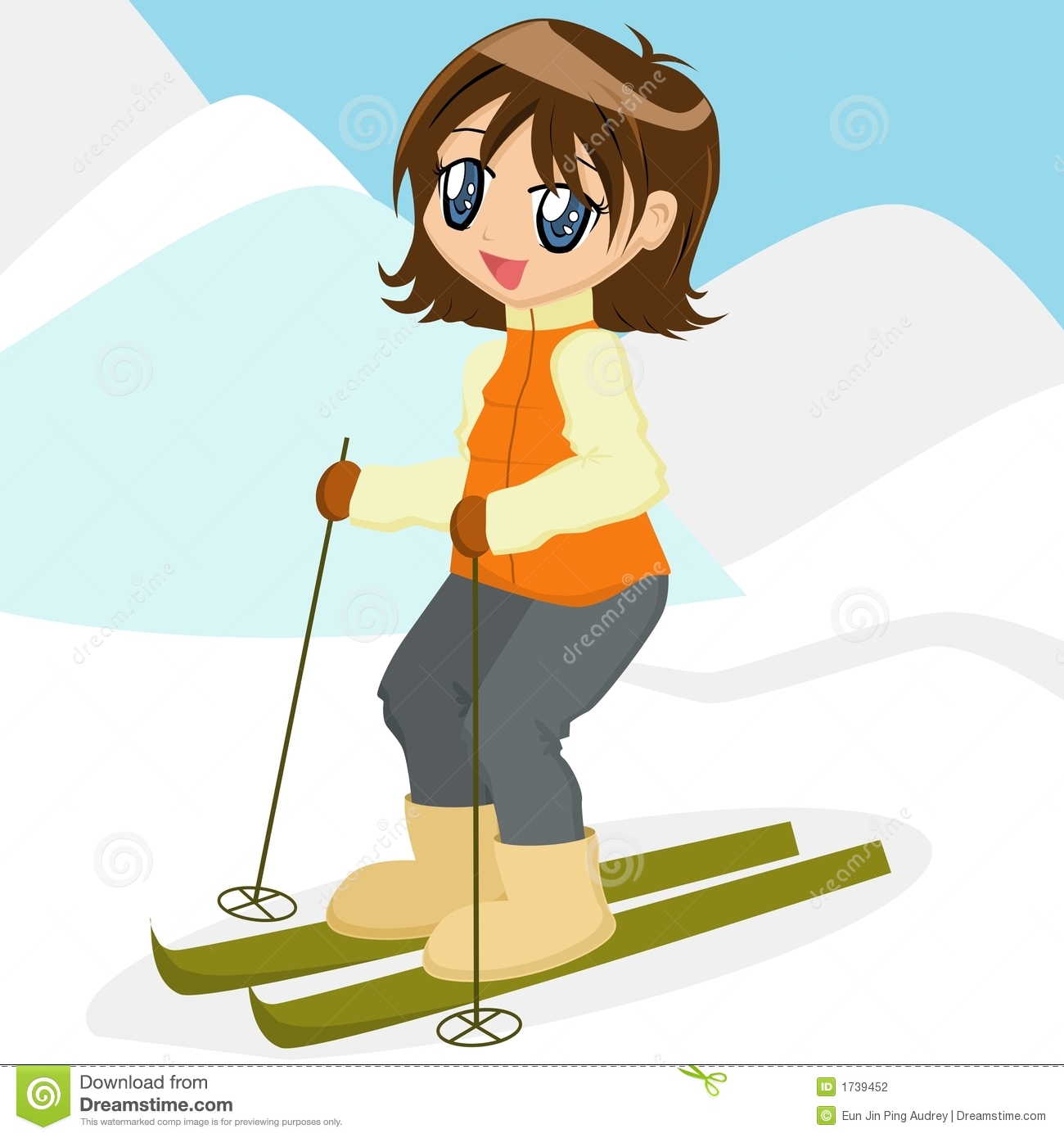 Cartoon Girl Skiing Stock Photography   Image  1739452