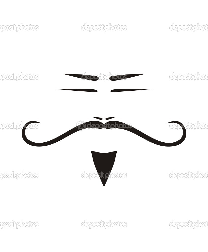 Chinese Man Vector Face With Slanted Eyes Curly Long Mustache And