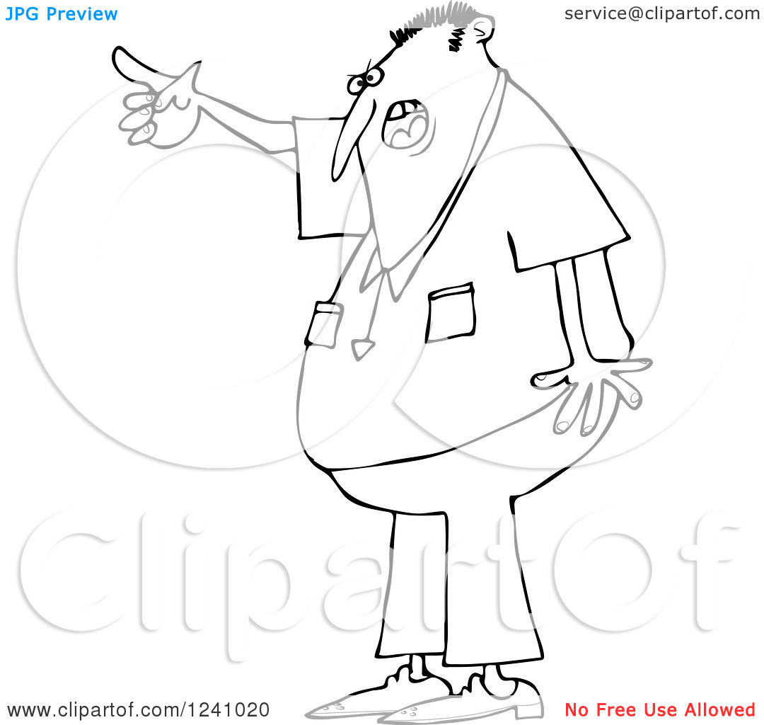 Clipart Of A Black And White Angry Man Yelling And Pointing   Royalty