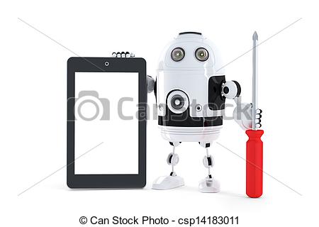Clipart Of Android Robot With Tablet Computer Computer Repair Concept
