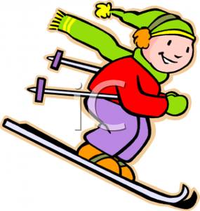 Colorful Cartoon Child Snow Skiing Downhill Royalty Free Clipart