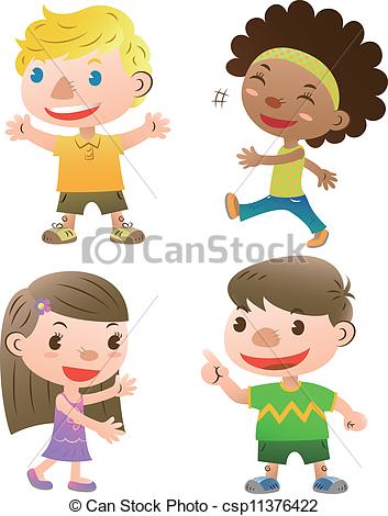 Cute Kids Pointing Walking And Greeting Csp11376422   Search Clipart