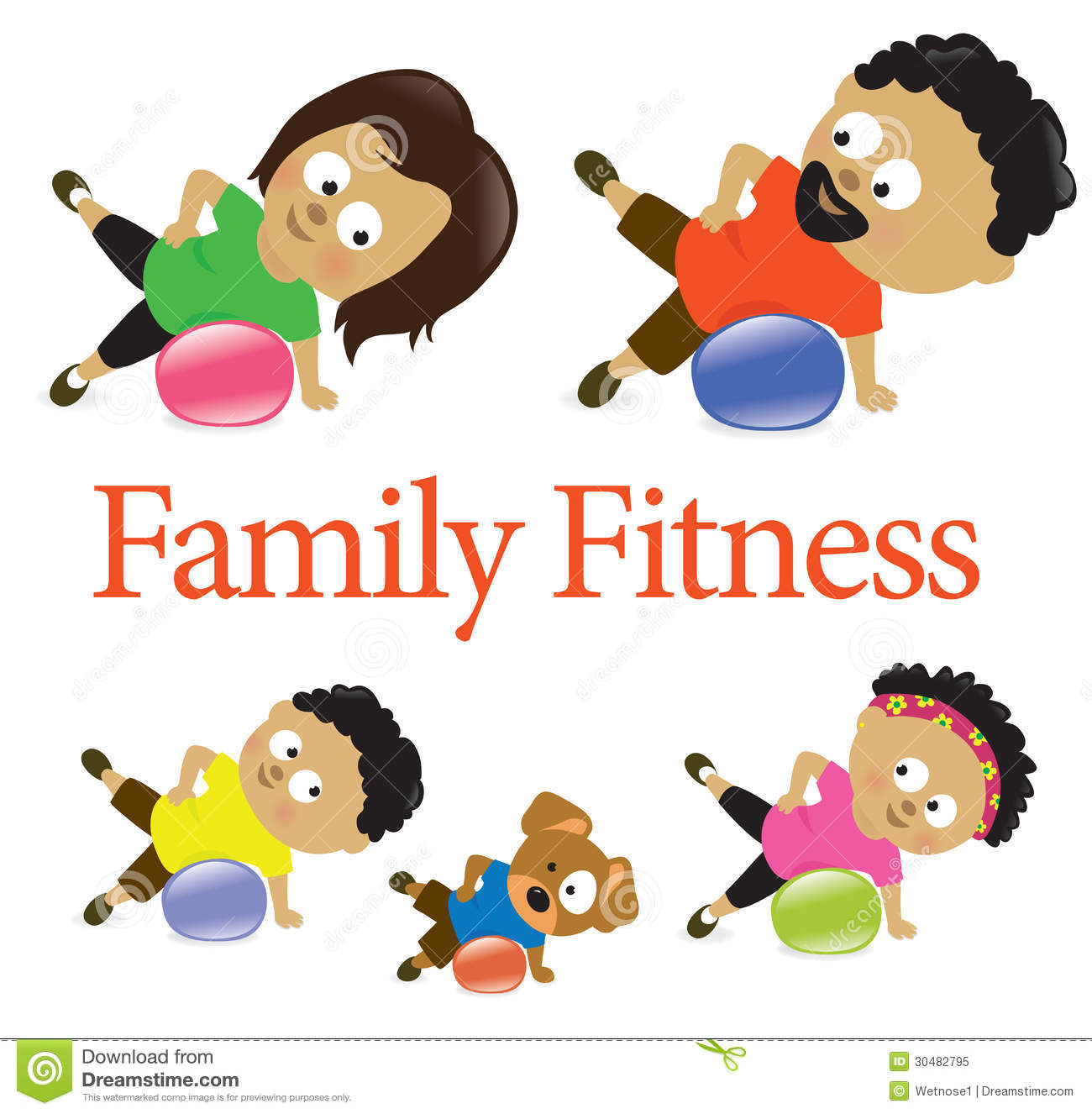 Family Fitness Exercise Ball Illustration Exercising Stability