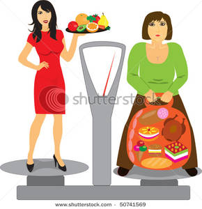 Skinny Woman With Healthy Eating Habits And A Plump Woman With Junk
