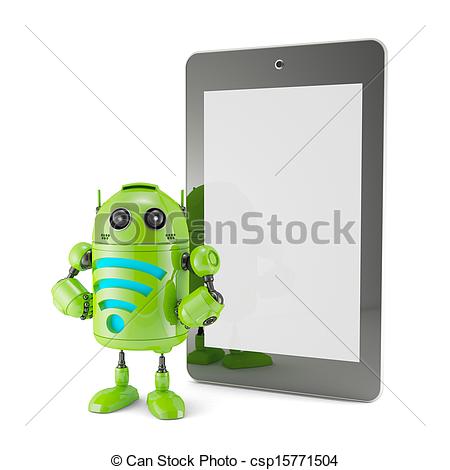 Stock Illustration Of Android With Wifi Symbol And Blank Screen Tablet