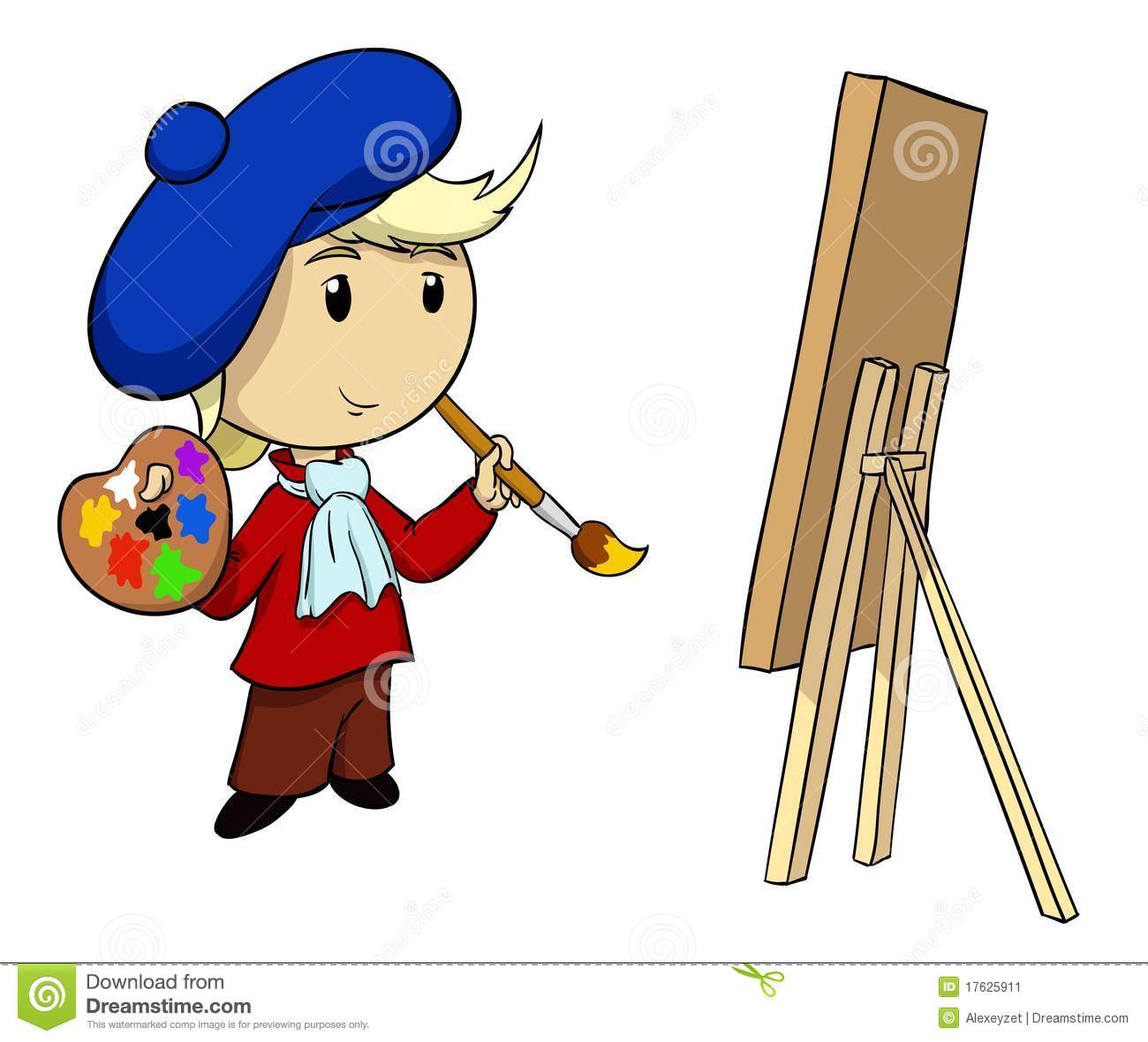 Vector Illustration  Cartoon Artist In Beret With Palette And Brush