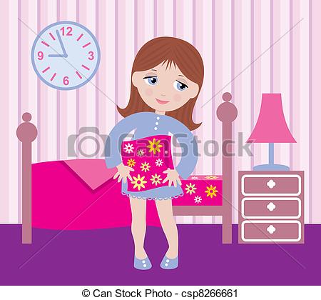 Vector   Sleepy Girl To Go To Bed   Stock Illustration Royalty Free