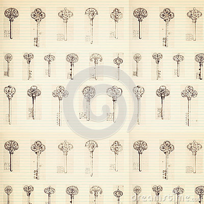 Antique Key Pattern Background With Ledger Paper Pattern 