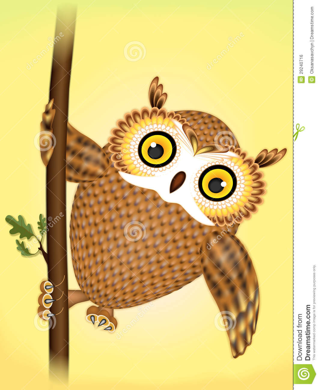 Brown Owl Dances Around An Oak Branch