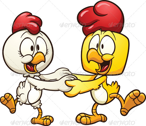 Cartoon Dancing Chickens  Vector Clip Art Illustration With Simple
