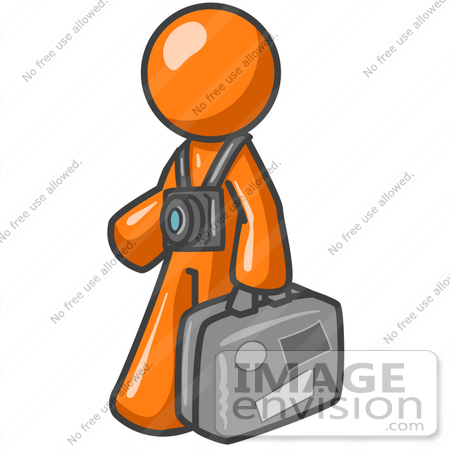 Clip Art Graphic Of An Orange Guy Character Touring A Destination