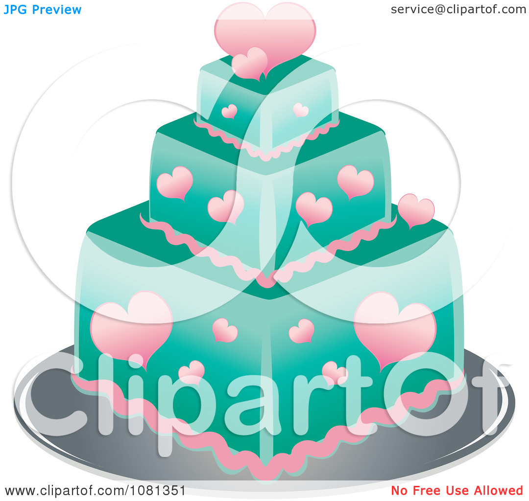 Clipart Three Tiered Pink Heart And Turquoise Square Fondant Cake    