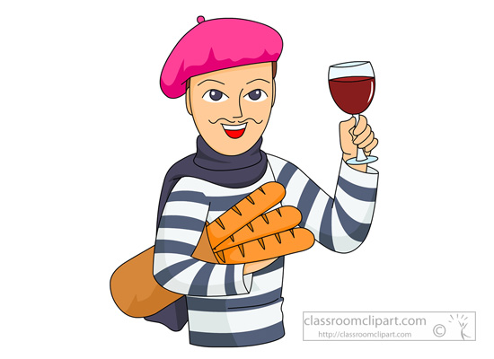 Europe   French Man With Bread And Red Wine   Classroom Clipart