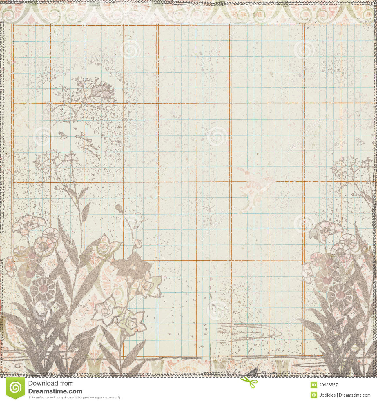 Free Stock Photography  Vintage Botanical Floral Frame On Ledger Paper