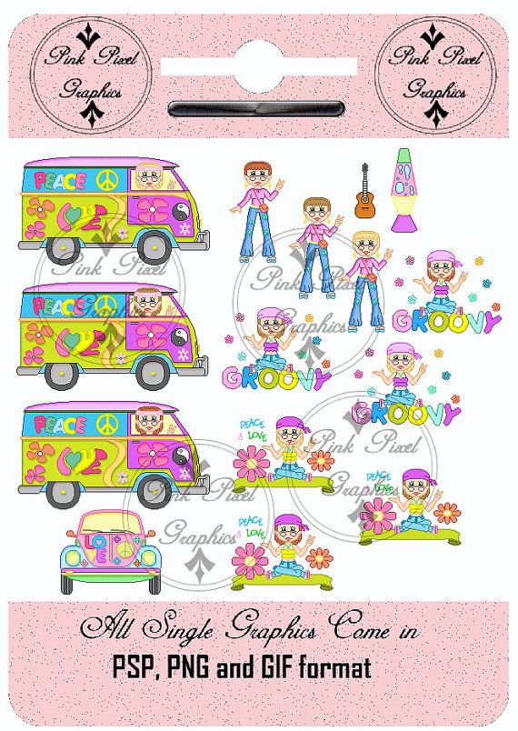     Groovy Flower Girls Peace Bus Love Bug Fun Graphics Clip Art Images