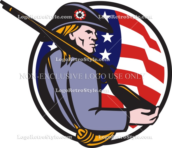 Logo American Patriot Minuteman With Musket Rifle Side View Stars
