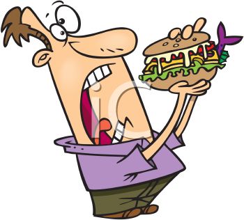     Of A Man Eating A Huge Fish Sandwich   Royalty Free Clipart Image