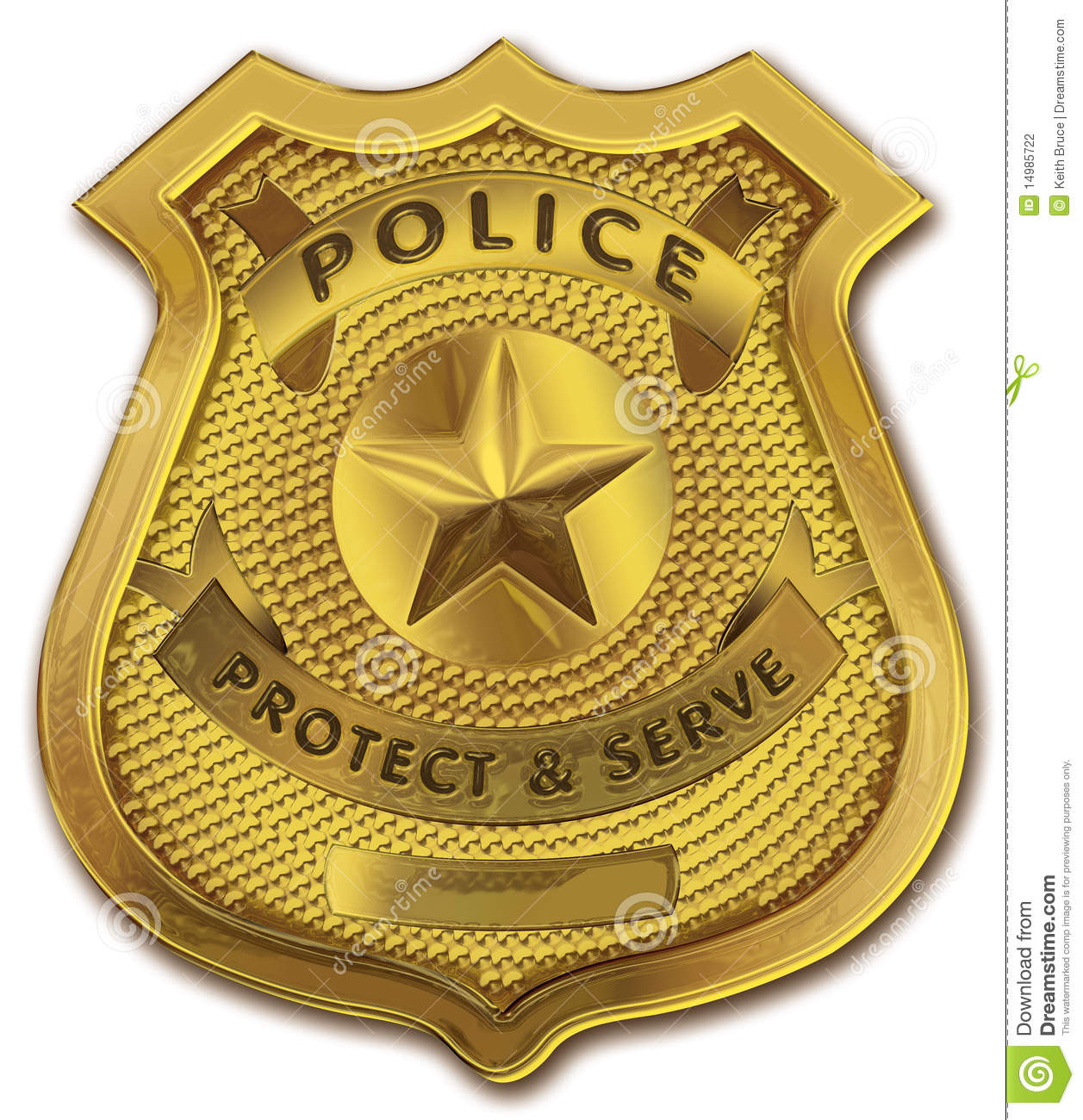 Realistic Gold Metallic Police Officer Badge  Clipping Path Included