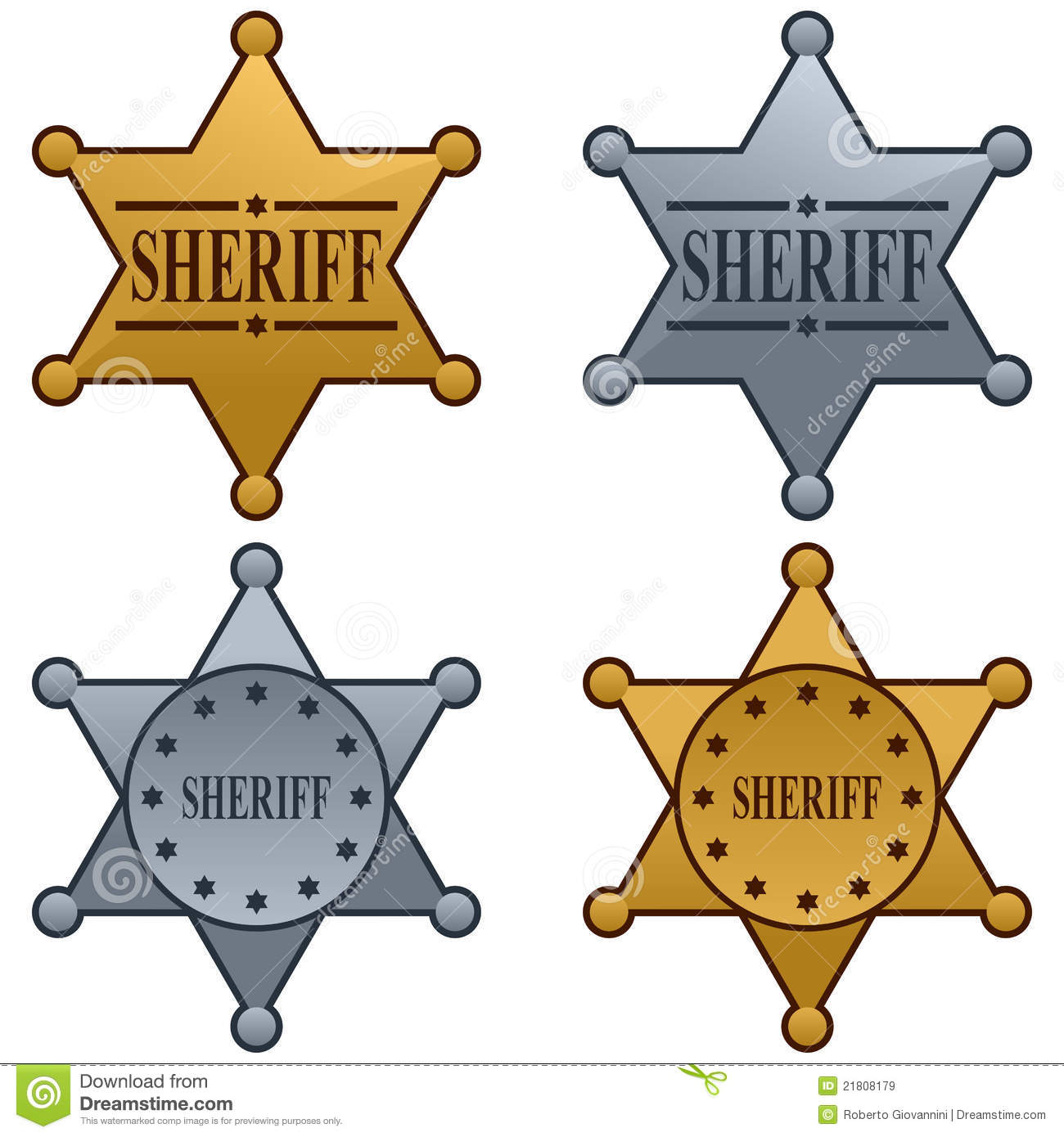 Sheriff Star Badge Set In Four Different Versions Isolated On White
