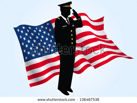 Silhouette Patriotic Soldier Saluting In Front Of An American Waving