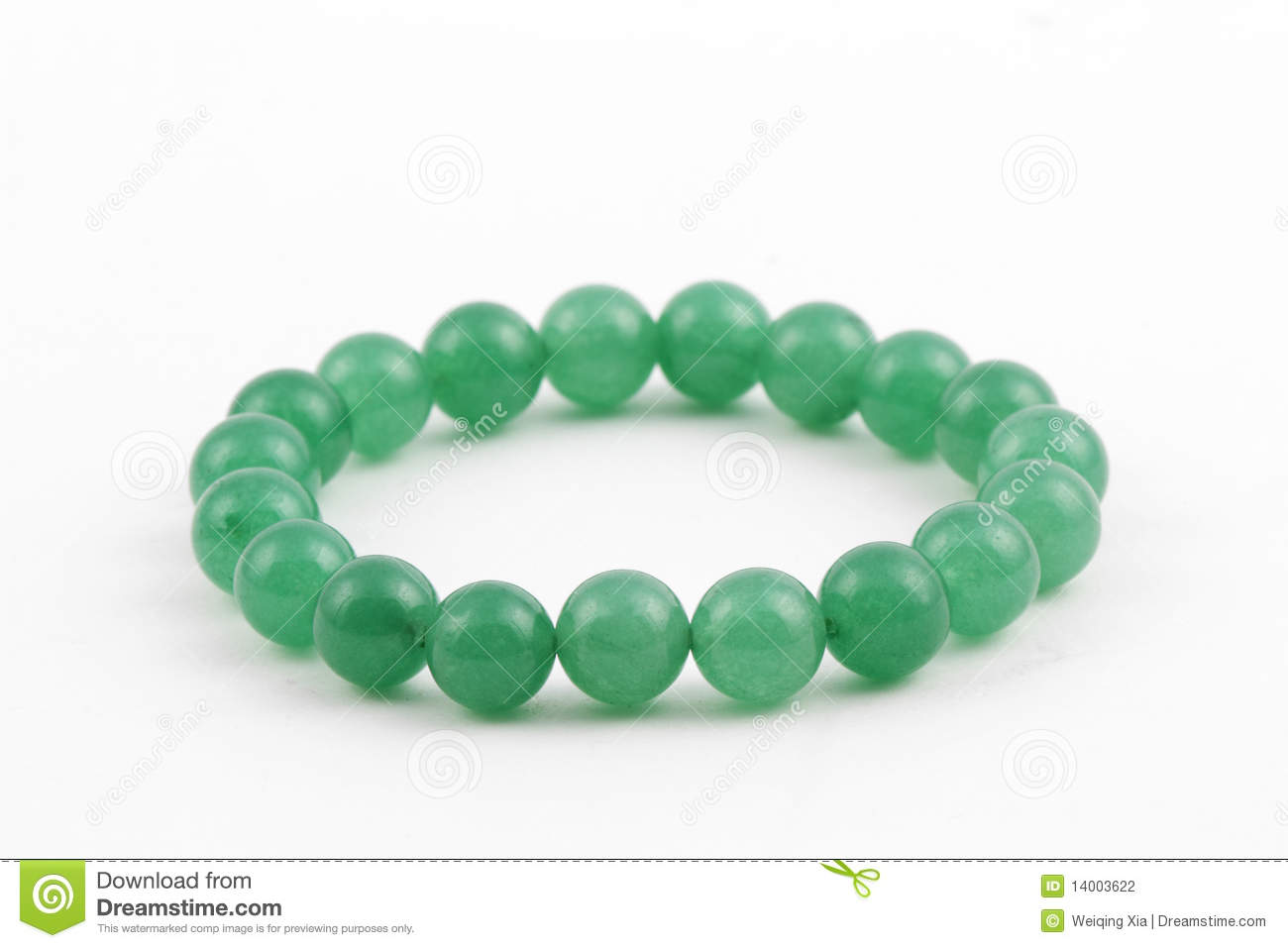 String Of Beads Of Green In White Background
