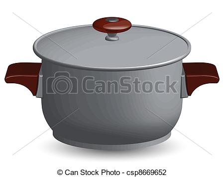 Vector Illustration Of Stainless Steel Pan Against White Background
