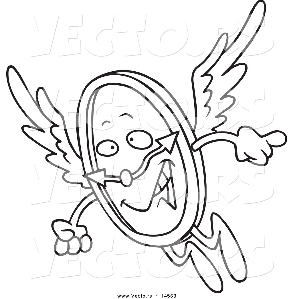 Vector Of A Cartoon Time Flying By   Coloring Page Outline By Ron