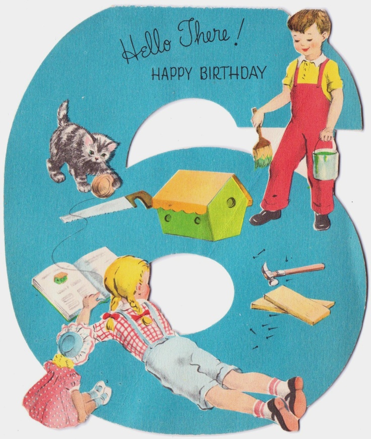 Vintage Birthday Card For 6 Year Old   Clip Art Birthday   Greetings