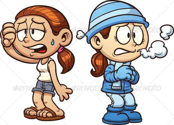 Warm And Cold Girls Clip Art  Vector Cartoon Illustration With Simple