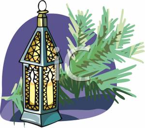 An Antique Lantern And A Pine Bough   Royalty Free Clipart Picture
