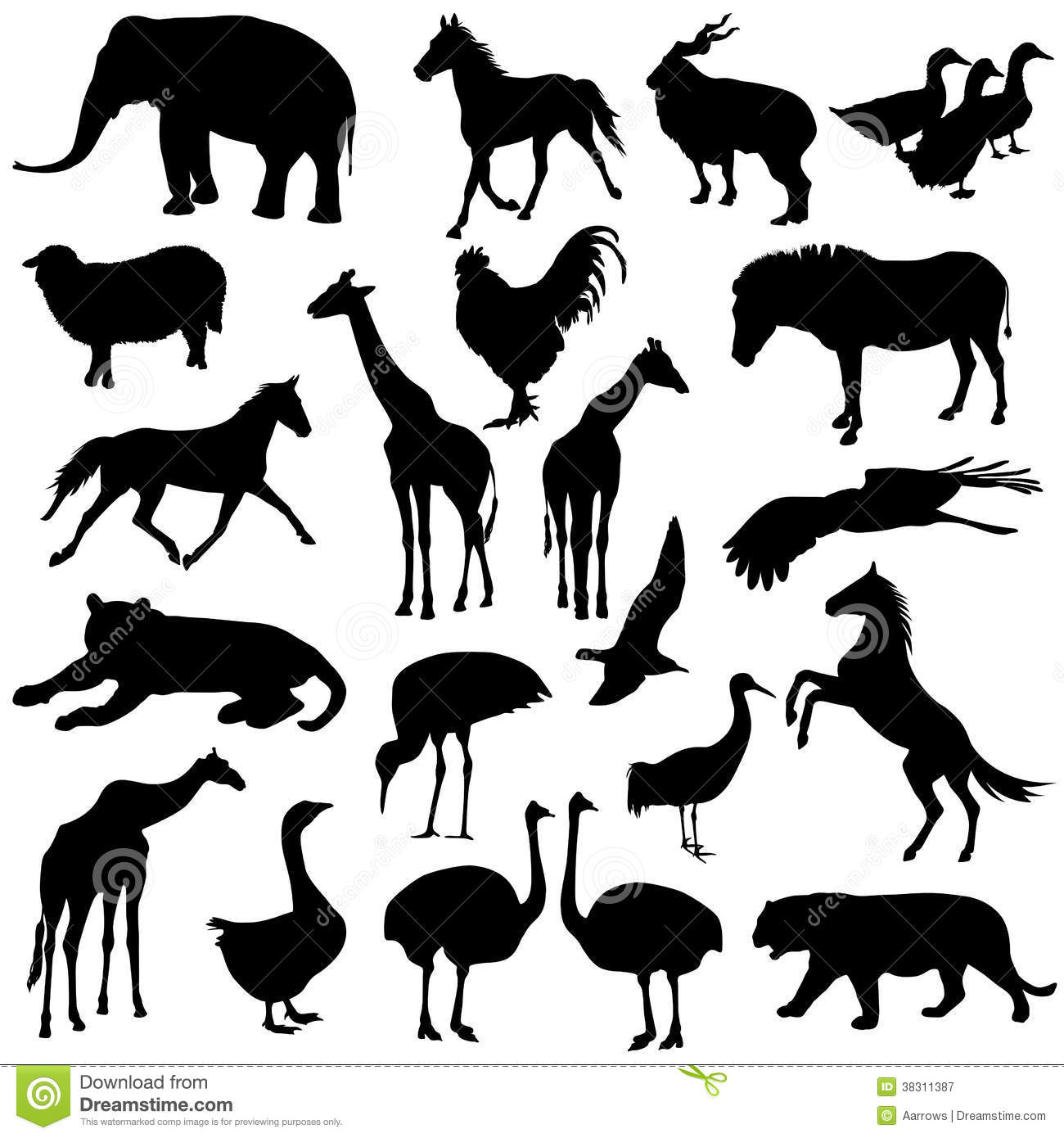 Black Set Silhouettes Zoo Animals Collection On Royalty Free Stock
