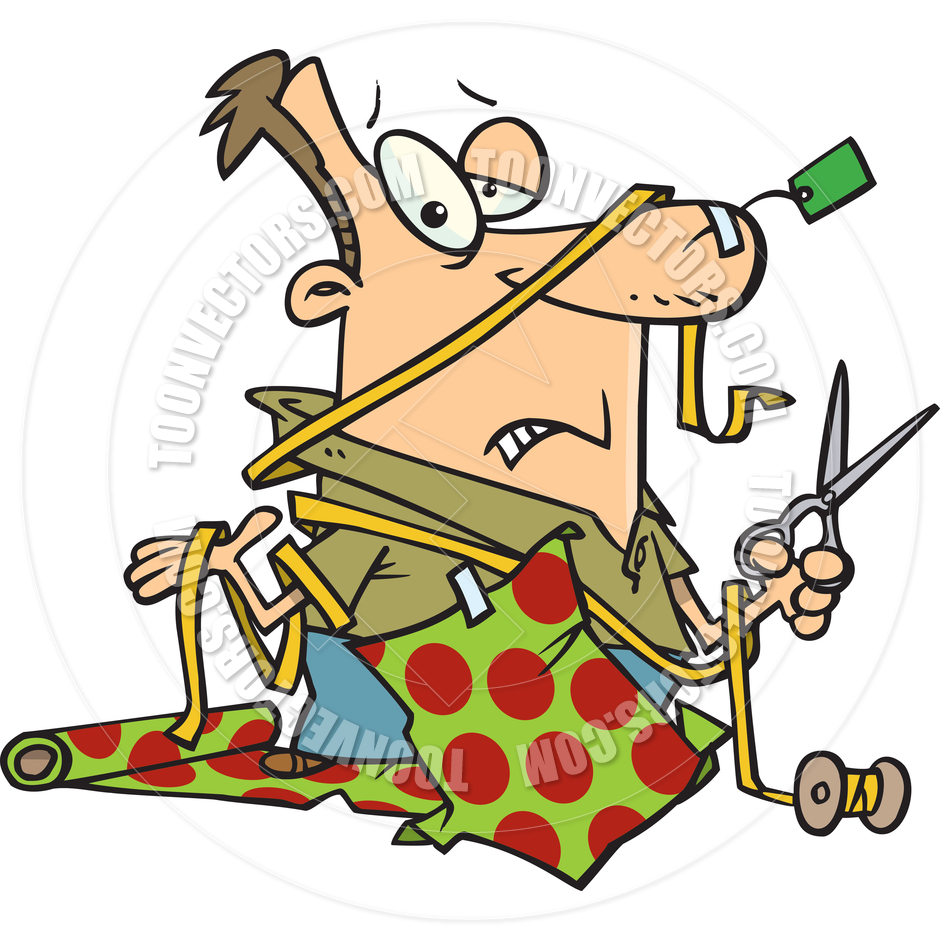Cartoon Man Wrapping A Present By Ron Leishman   Toon Vectors Eps