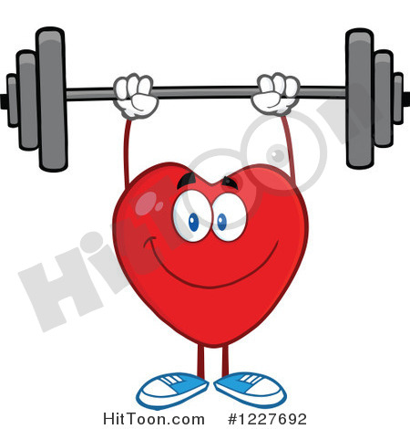 Clipart Of A Heart Character Working Out With A Barbell   Royalty Free