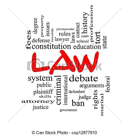 Clipart Of Law Word Cloud Concept In Red Caps With Great Terms Such As    