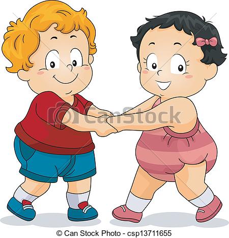 Clipart Vector Of Boy And Girl Toddler Holding Hands   Illustration Of