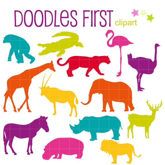 Colorful Zoo Animals Silhouettes Digital Clip Art For Scrapbooking